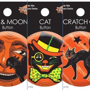 New Set of 3 Beistle Halloween Cat Buttons